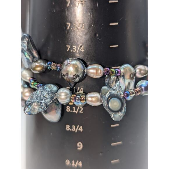 Genuine Gray Multi-Color Freshwater & Blister Pearl Wire Wrap Beaded Bracelet - Picture 7 of 10